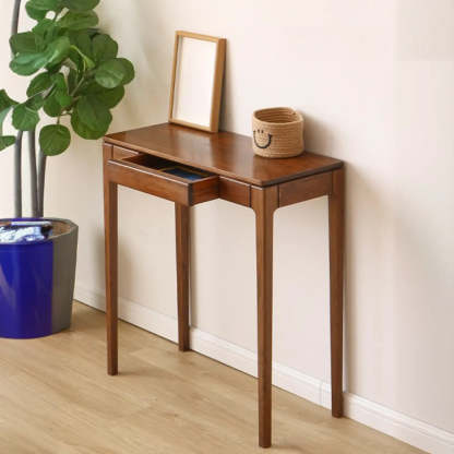 Cherry Wood Rectangular Console Table with Drawers — Natural / Oak