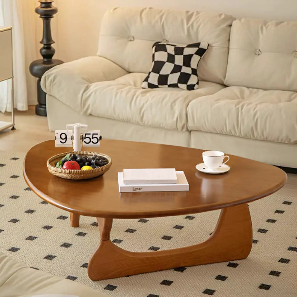 Wood Triangle Coffee Table with Abstract Base