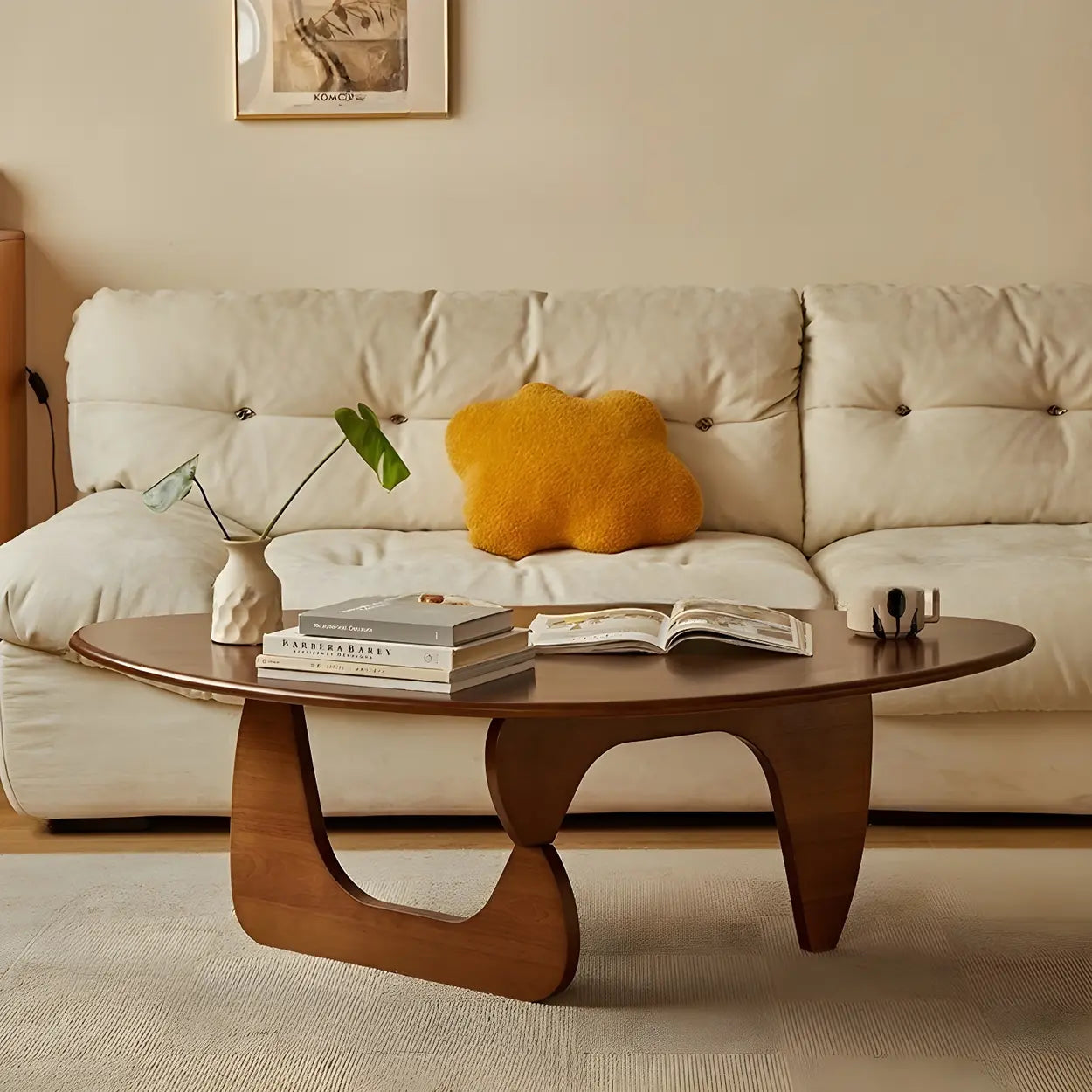 Wood Triangle Coffee Table with Abstract Base