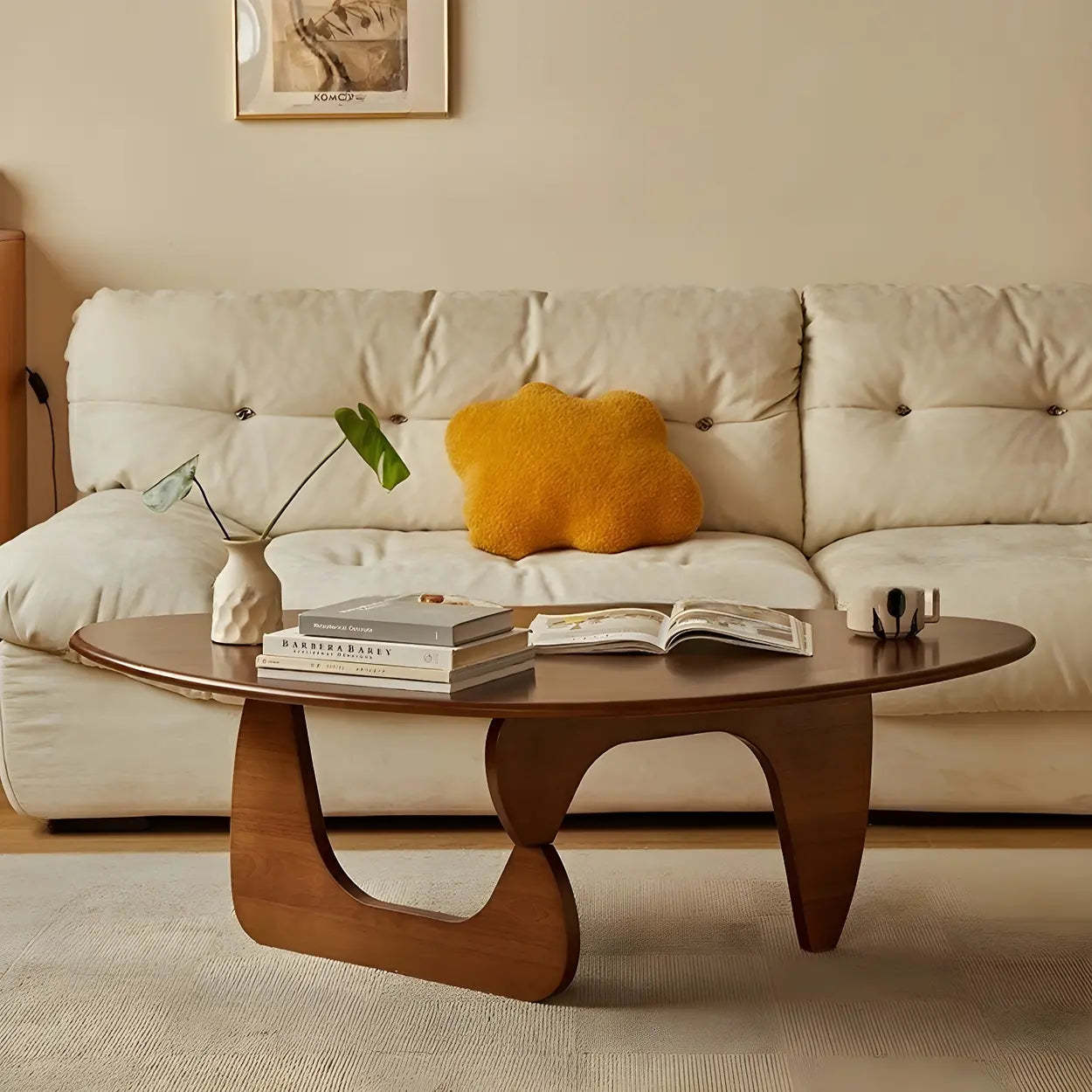 Wood Triangle Coffee Table with Abstract Base