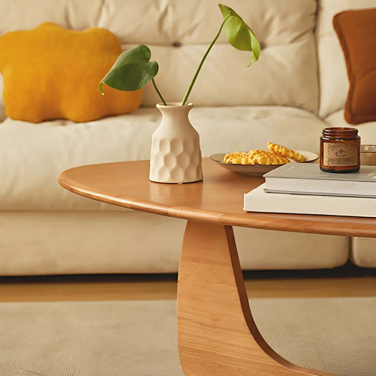 Wood Triangle Coffee Table with Abstract Base