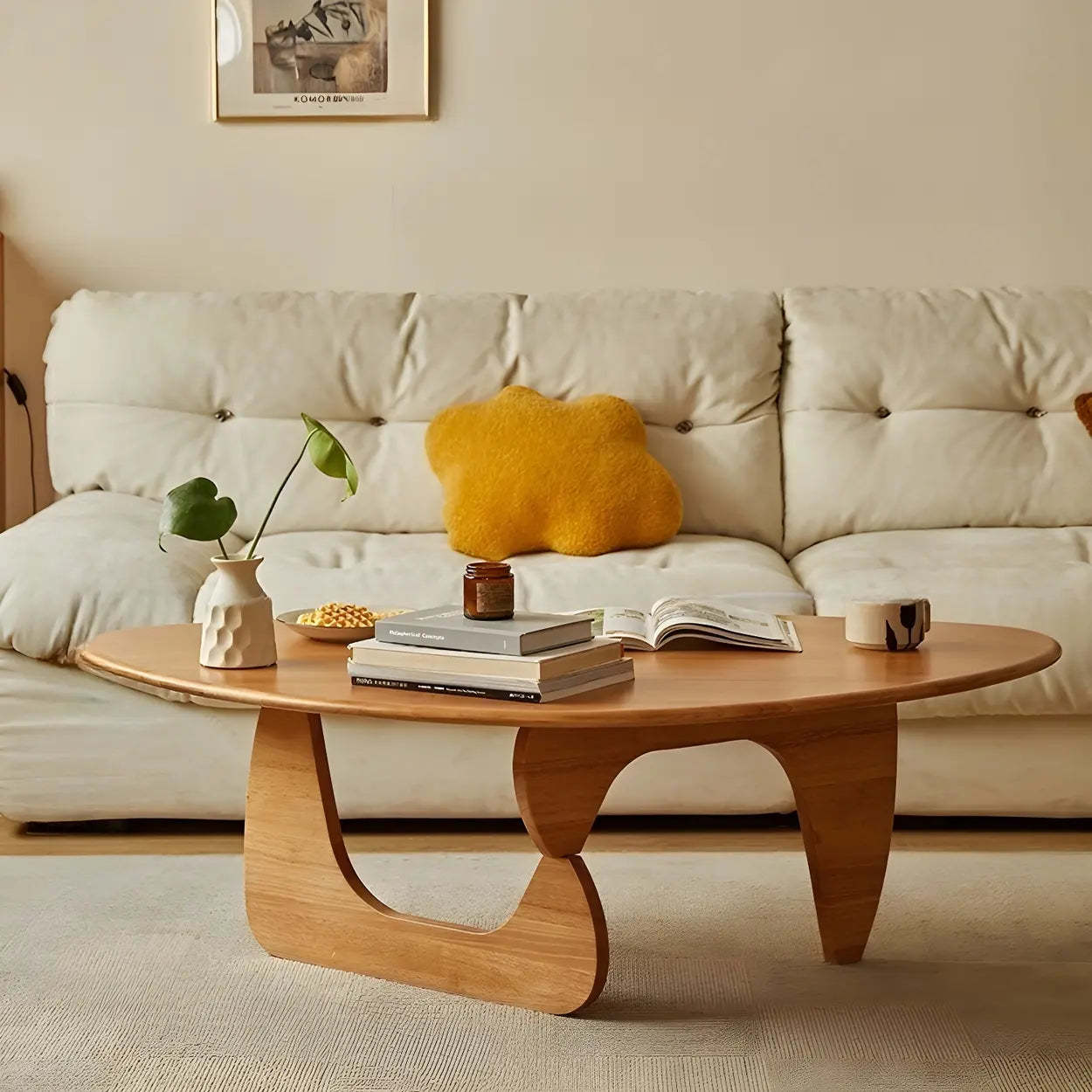 Wood Triangle Coffee Table with Abstract Base