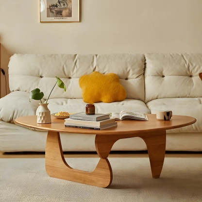 Wood Triangle Coffee Table with Abstract Base