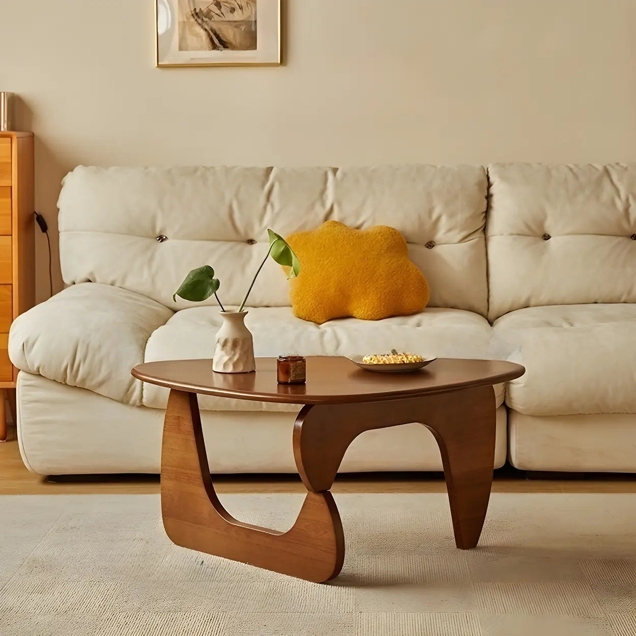 Wood Triangle Coffee Table with Abstract Base