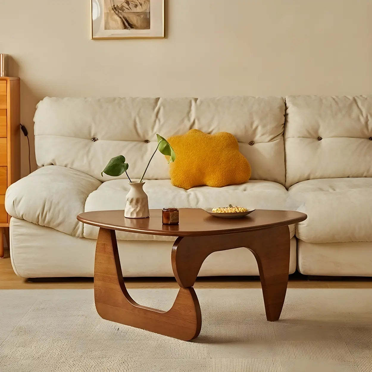 Wood Triangle Coffee Table with Abstract Base