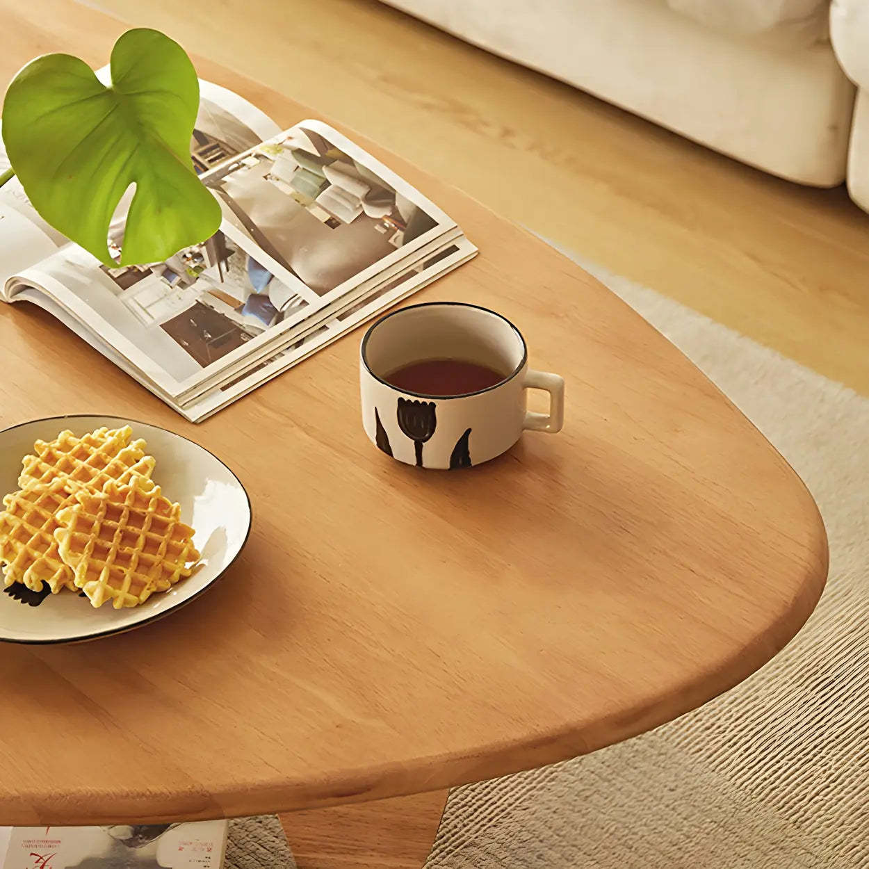 Wood Triangle Coffee Table with Abstract Base