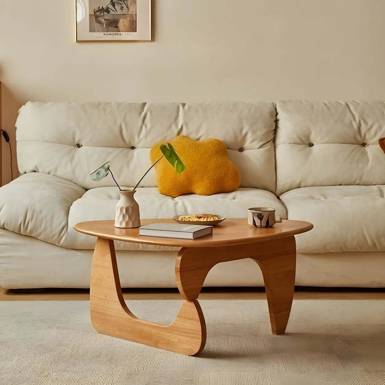 Wood Triangle Coffee Table with Abstract Base