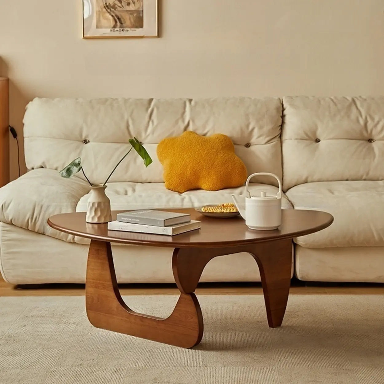 Wood Triangle Coffee Table with Abstract Base
