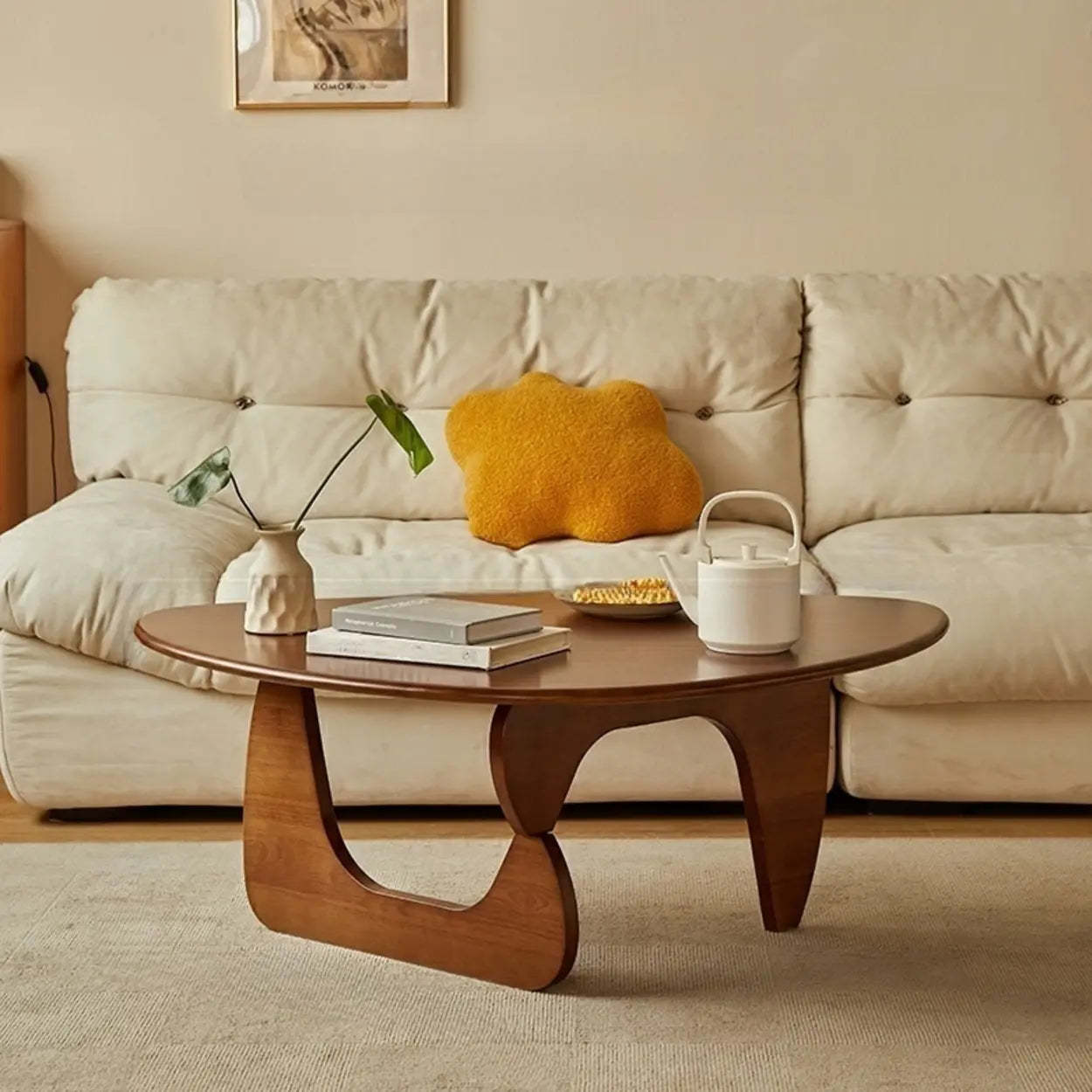 Wood Triangle Coffee Table with Abstract Base