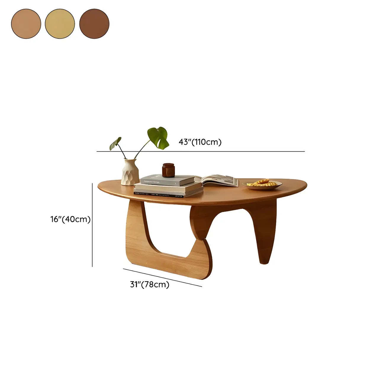 Wood Triangle Coffee Table with Abstract Base