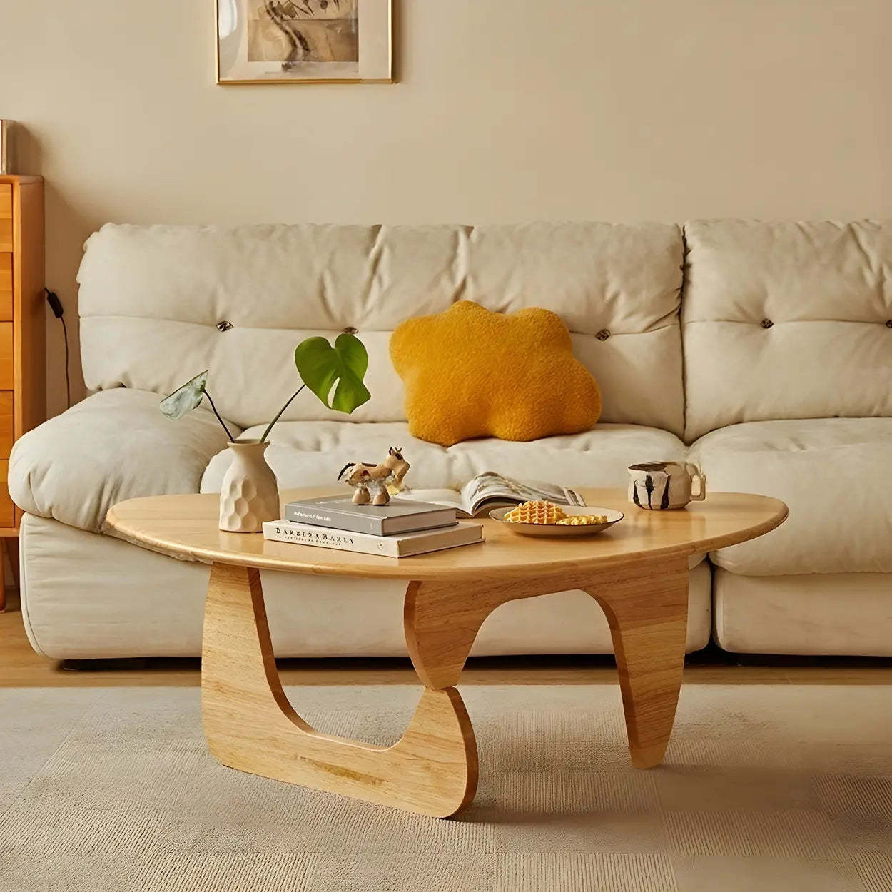 Triangle abstract wood coffee tables — 43.3" L x 30.7" W x 15.7" H / Natural