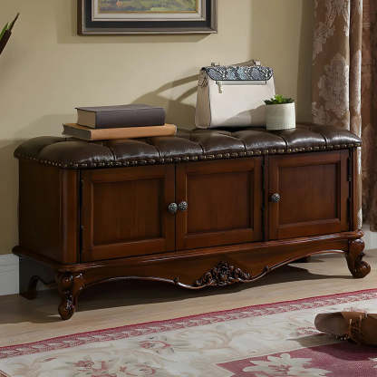 Tufted Entryway Bench with Cabinets