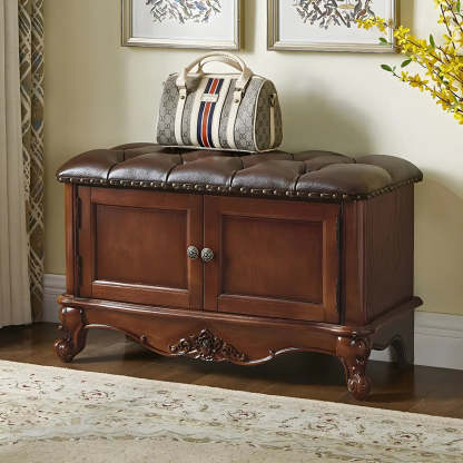 Tufted Entryway Bench with Cabinets