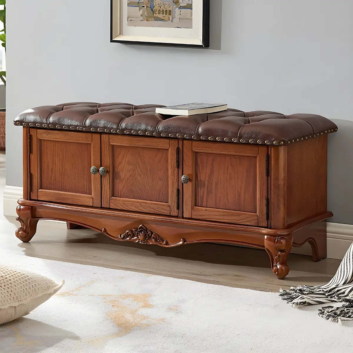 Tufted Entryway Bench with Cabinets