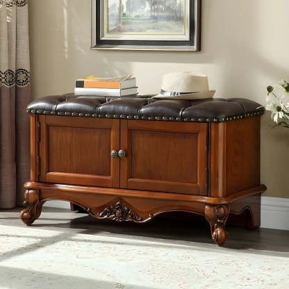Tufted Entryway Bench with Cabinets
