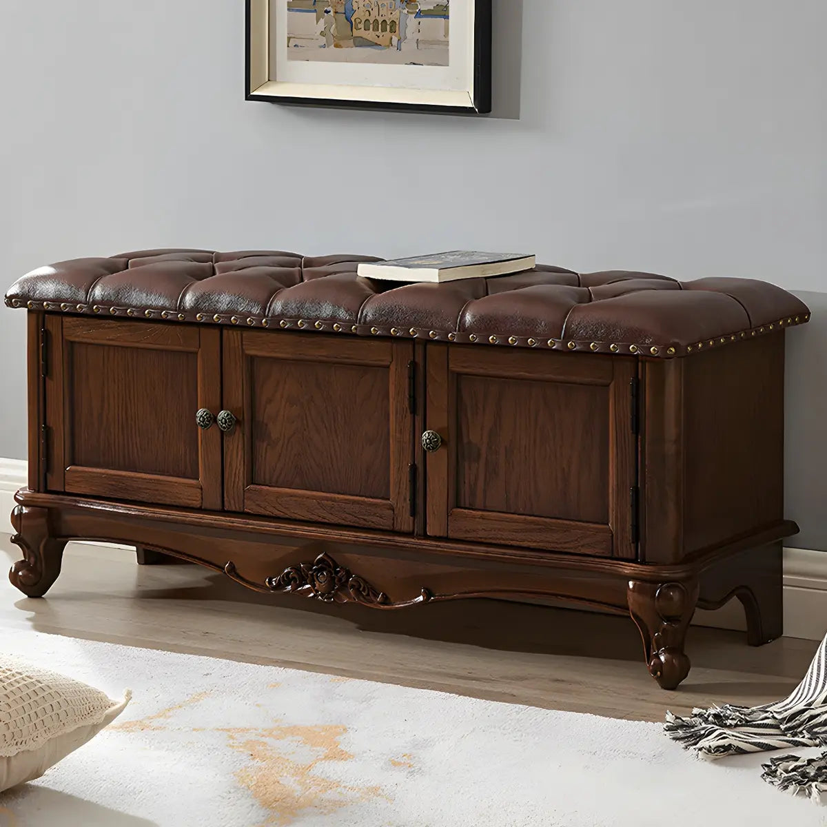 Tufted Entryway Bench with Cabinets