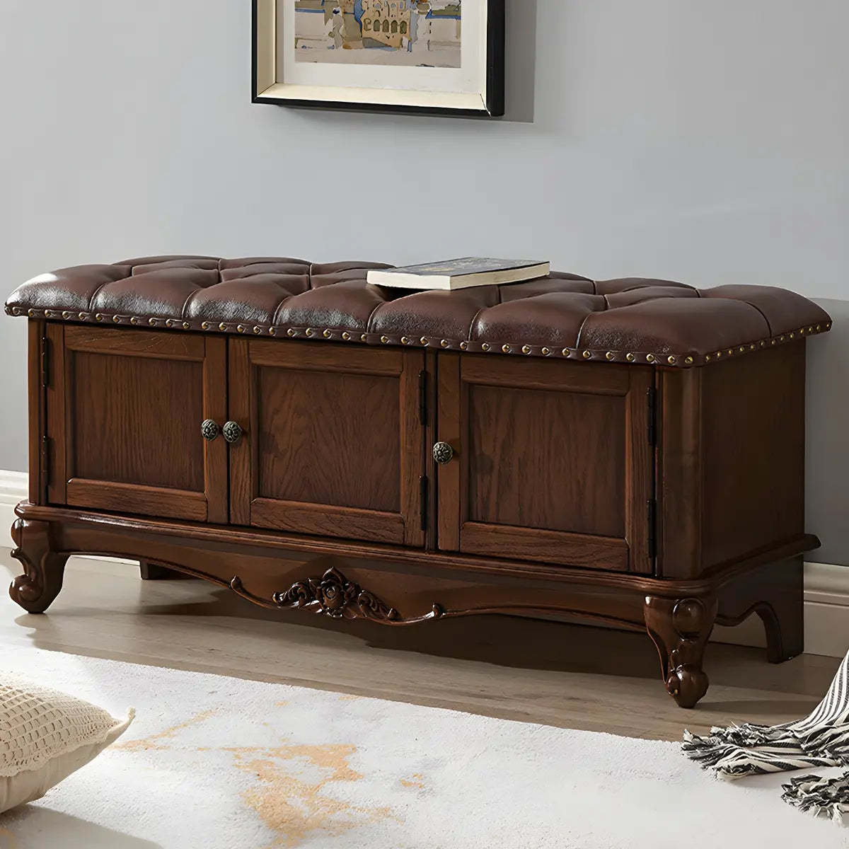 Tufted Entryway Bench with Cabinets