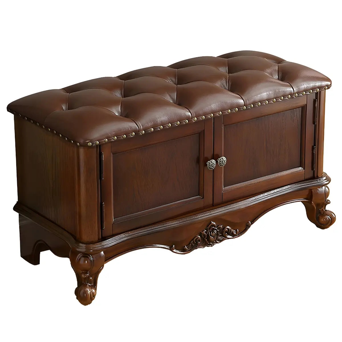 Tufted Entryway Bench with Cabinets