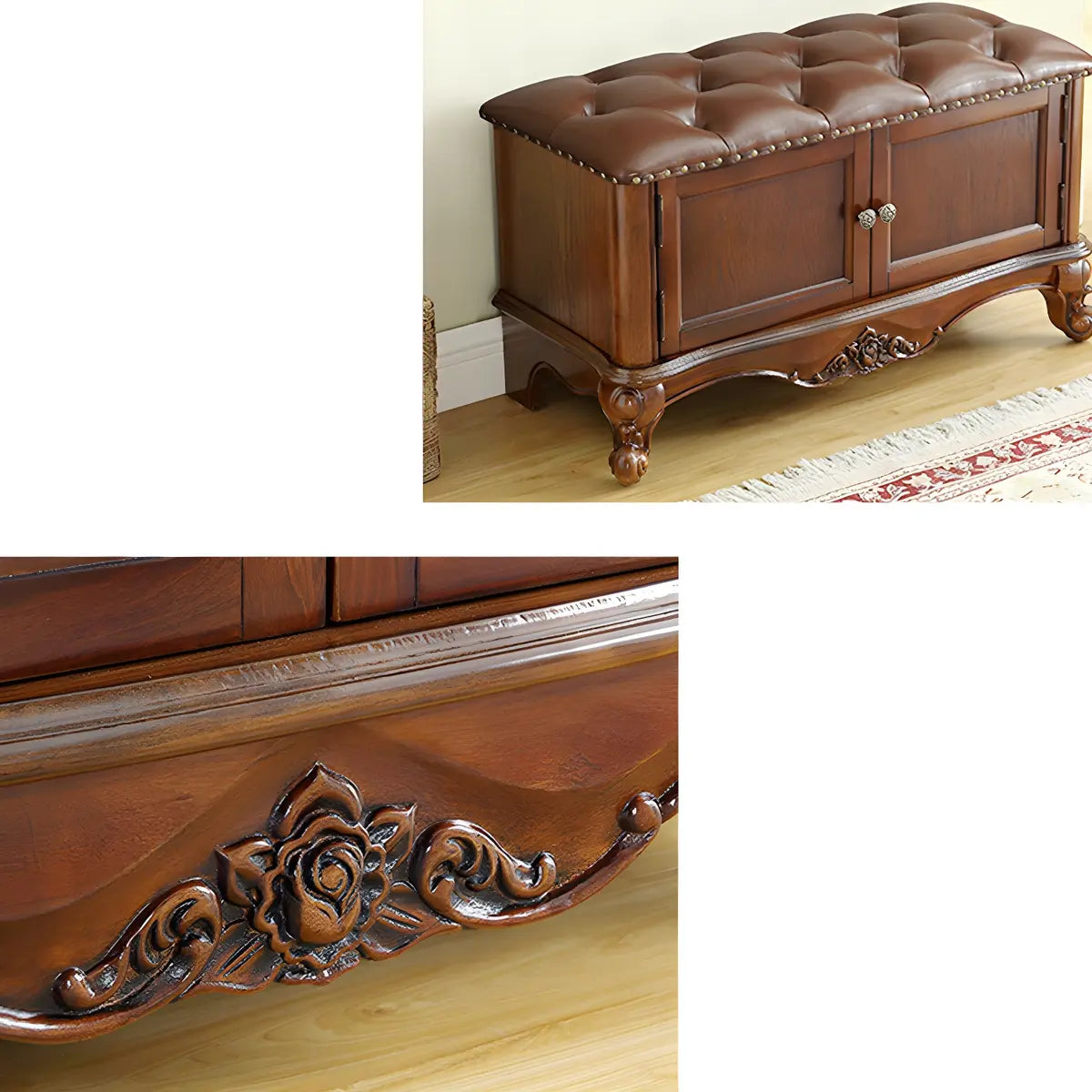 Tufted Entryway Bench with Cabinets