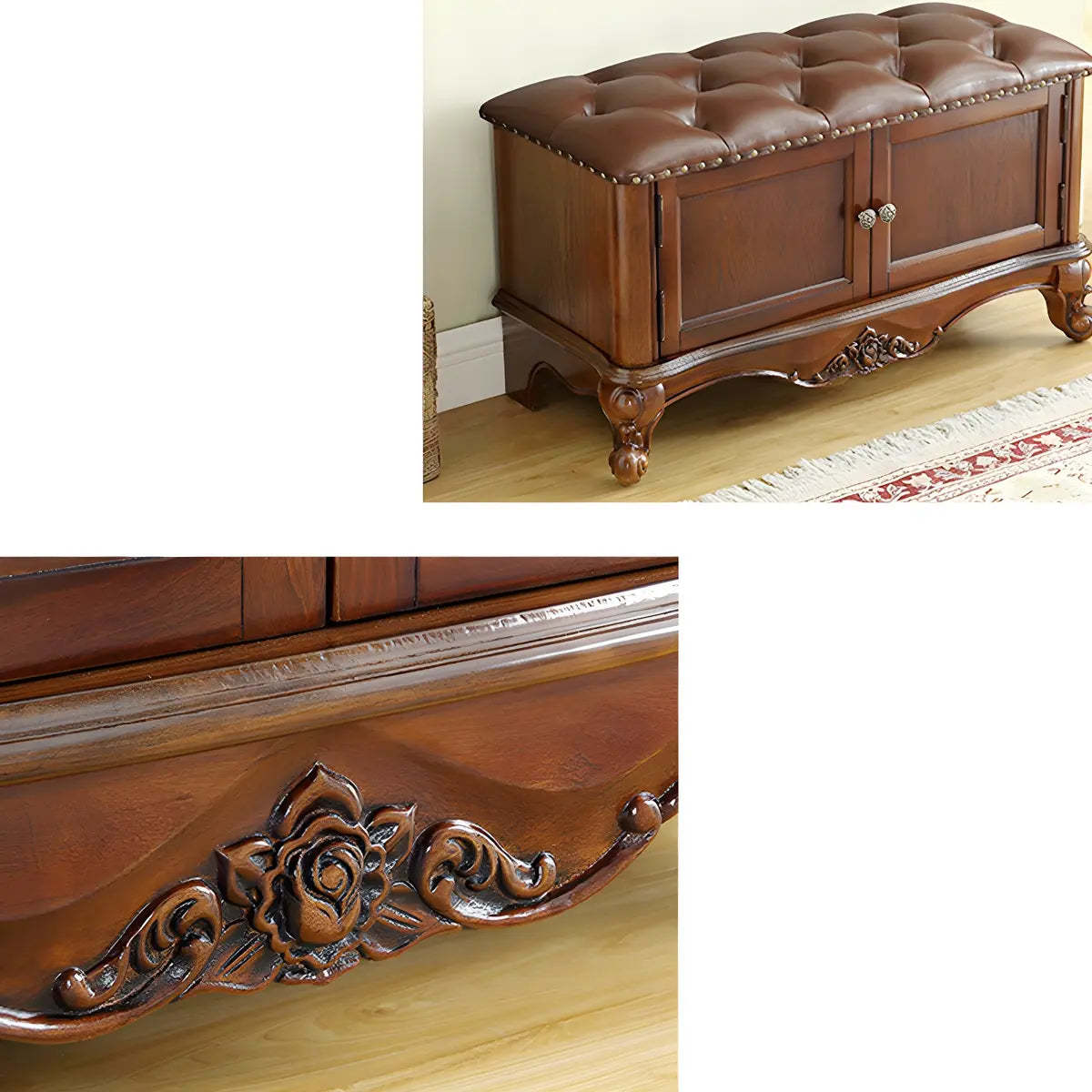 Tufted Entryway Bench with Cabinets