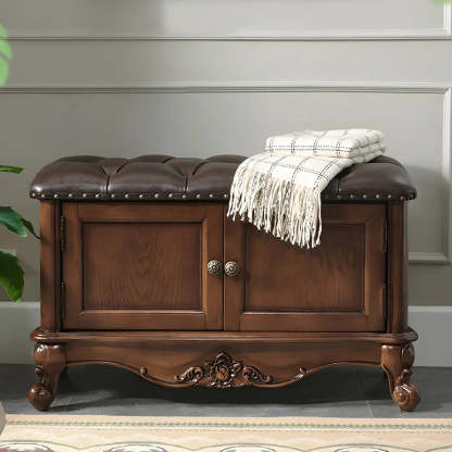 Tufted Entryway Bench with Cabinets