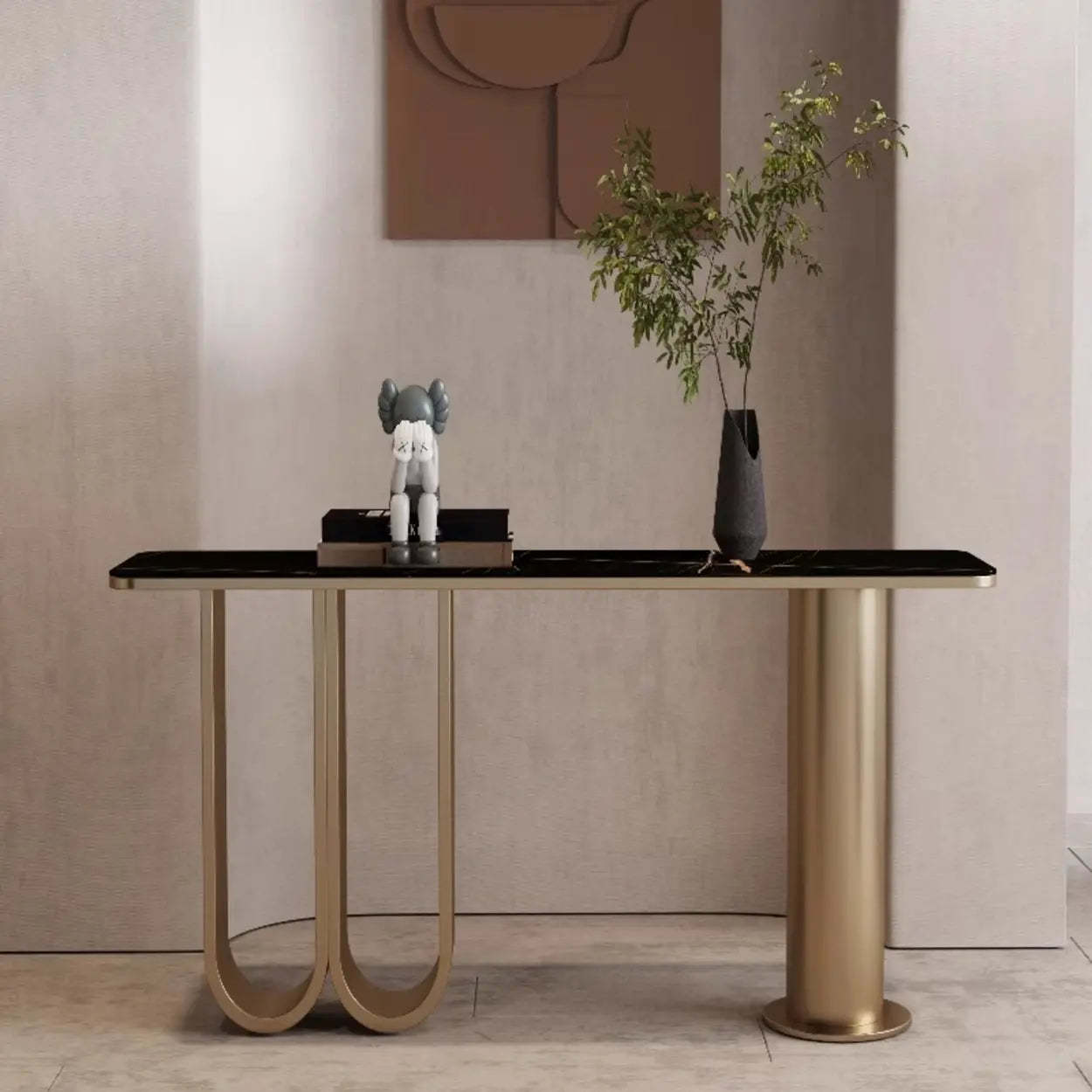 Chic Black Marble Gold Abstract Base Console — Pandora