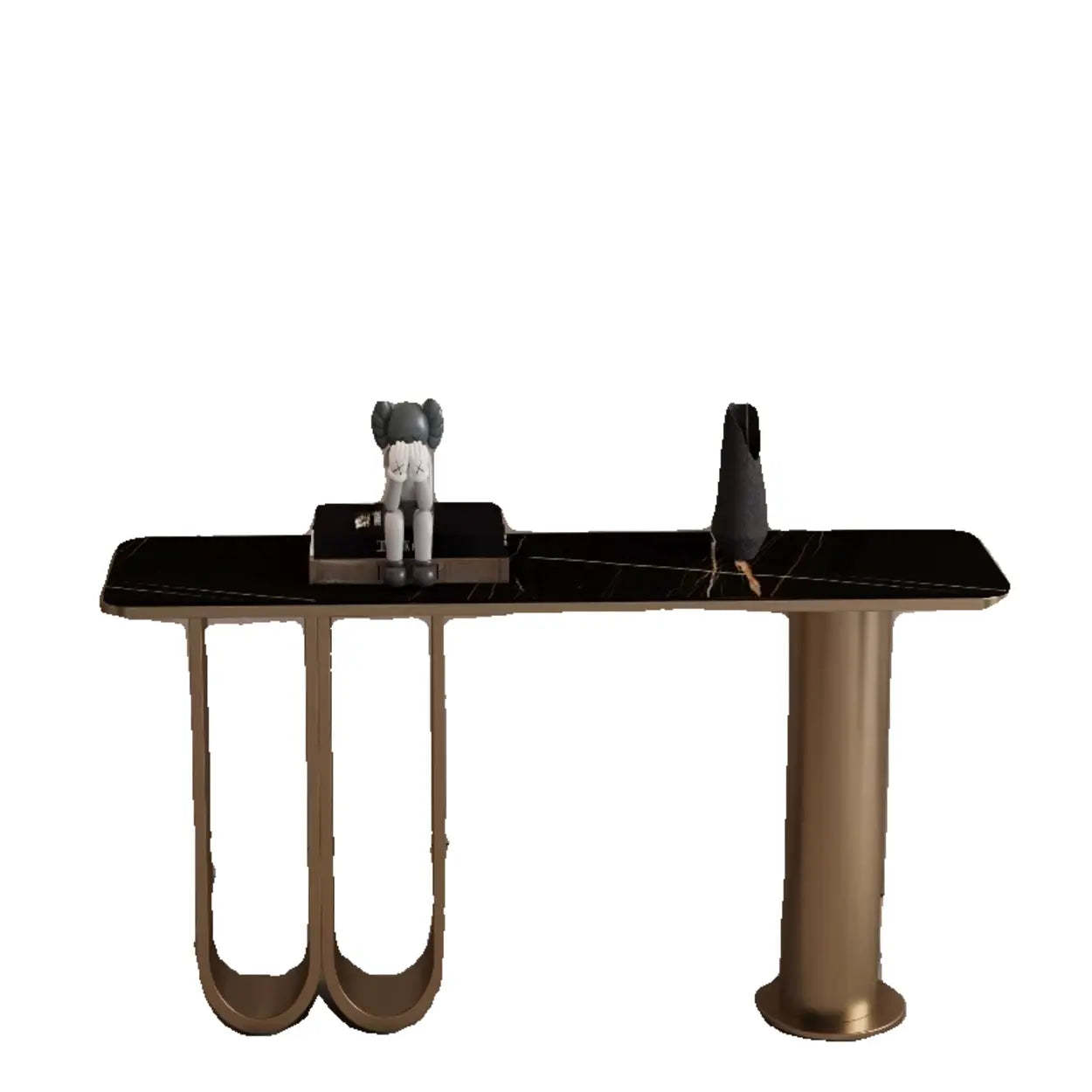 Chic Black Marble Gold Abstract Base Console — Black/ Gold
