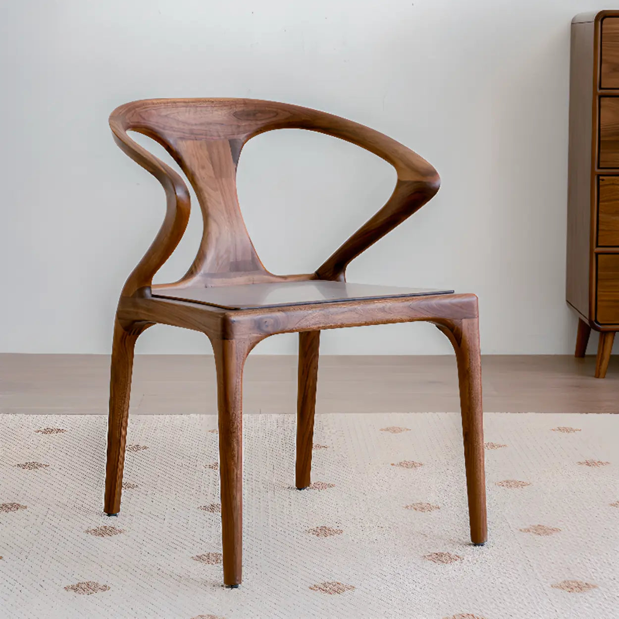 Walnut Chic Sculptural Open Low-Back Wood Dining Chair