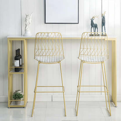 White Rectangular Gold Metal Storage Bar Table — Table Only
