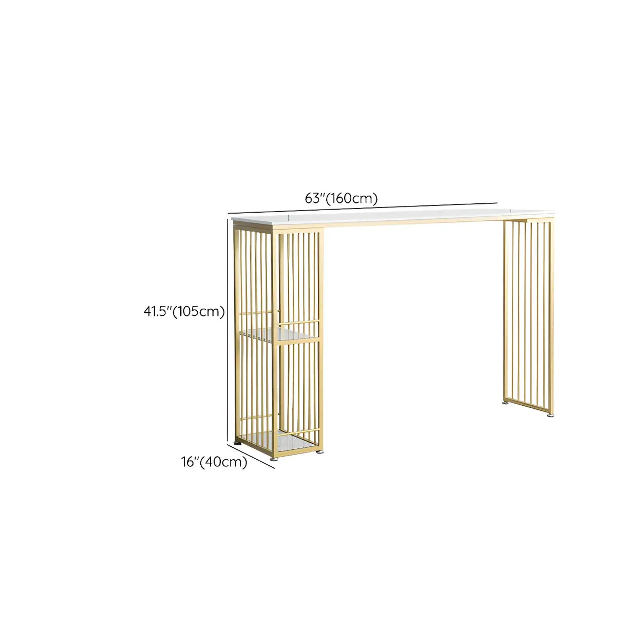 White Rectangular Gold Metal Storage Bar Table