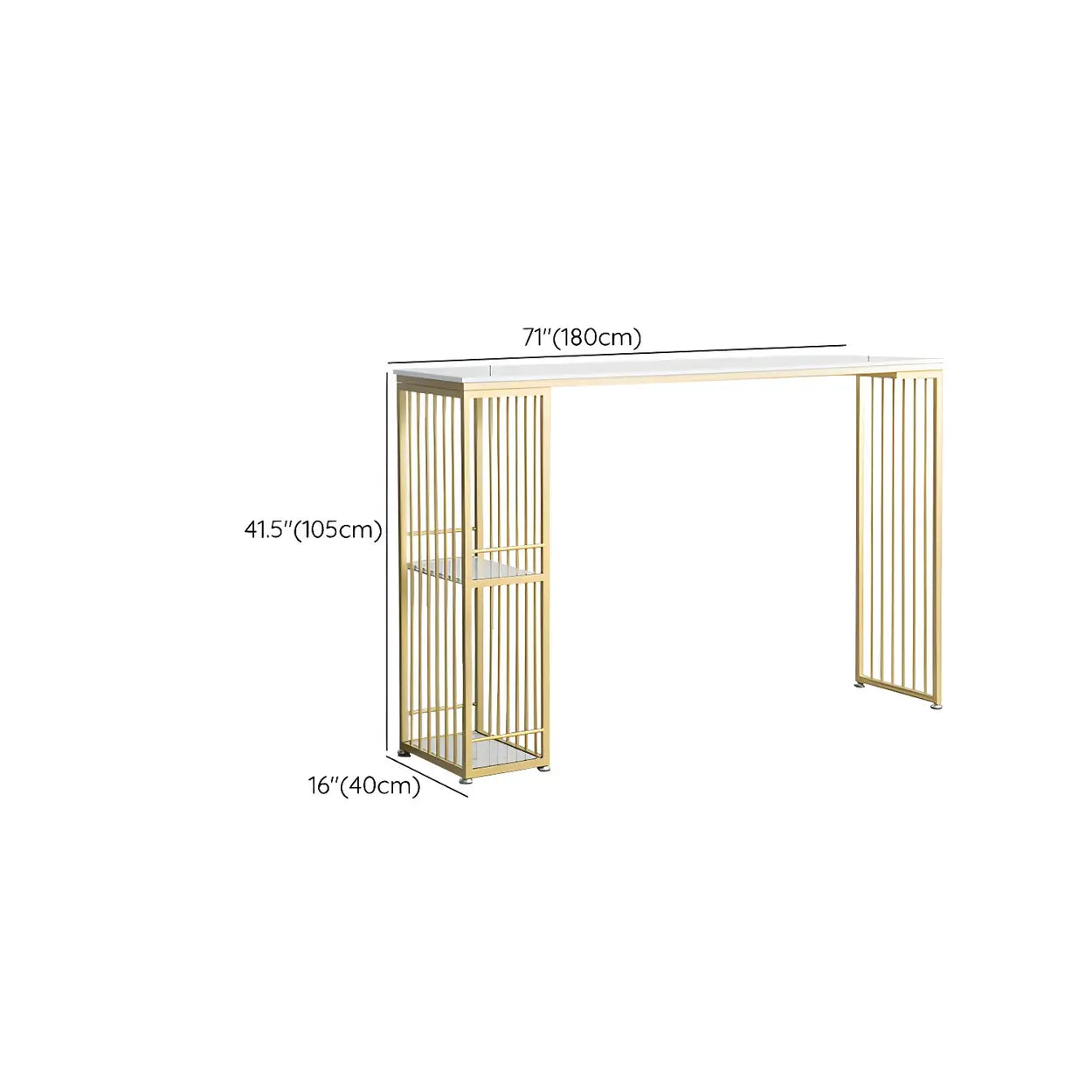 White Rectangular Gold Metal Storage Bar Table