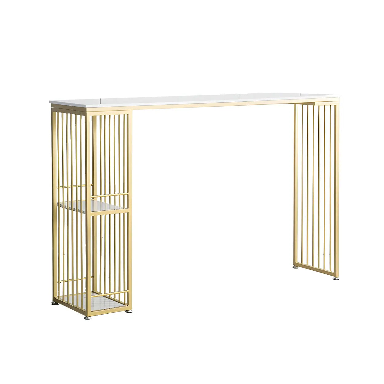White Rectangular Gold Metal Storage Bar Table — Table Only