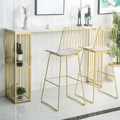 White Rectangular Gold Metal Storage Bar Table — Table Only