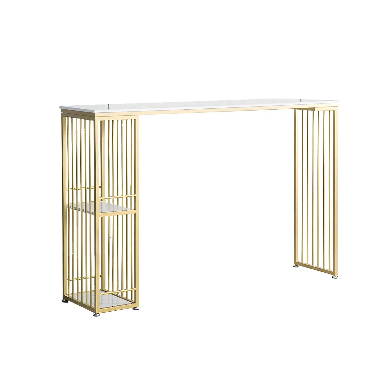 White Rectangular Gold Metal Storage Bar Table