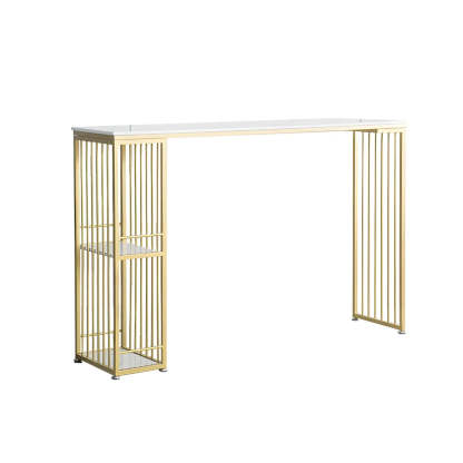 White Rectangular Gold Metal Storage Bar Table