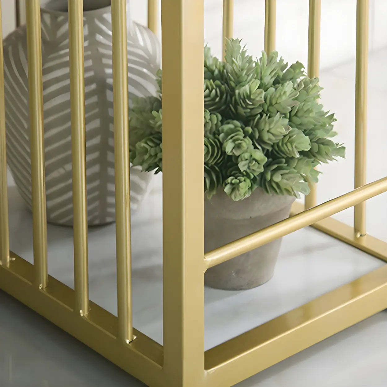 White Rectangular Gold Metal Storage Bar Table