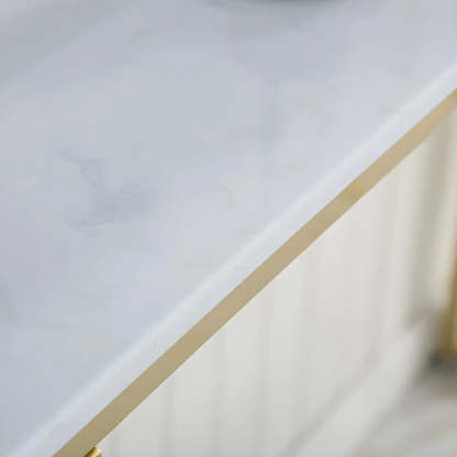 White Rectangular Gold Metal Storage Bar Table