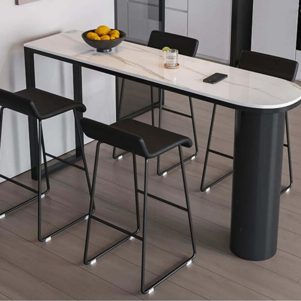 Chic White Rectangular Stone Double Pedestal Bar Table — Table Only