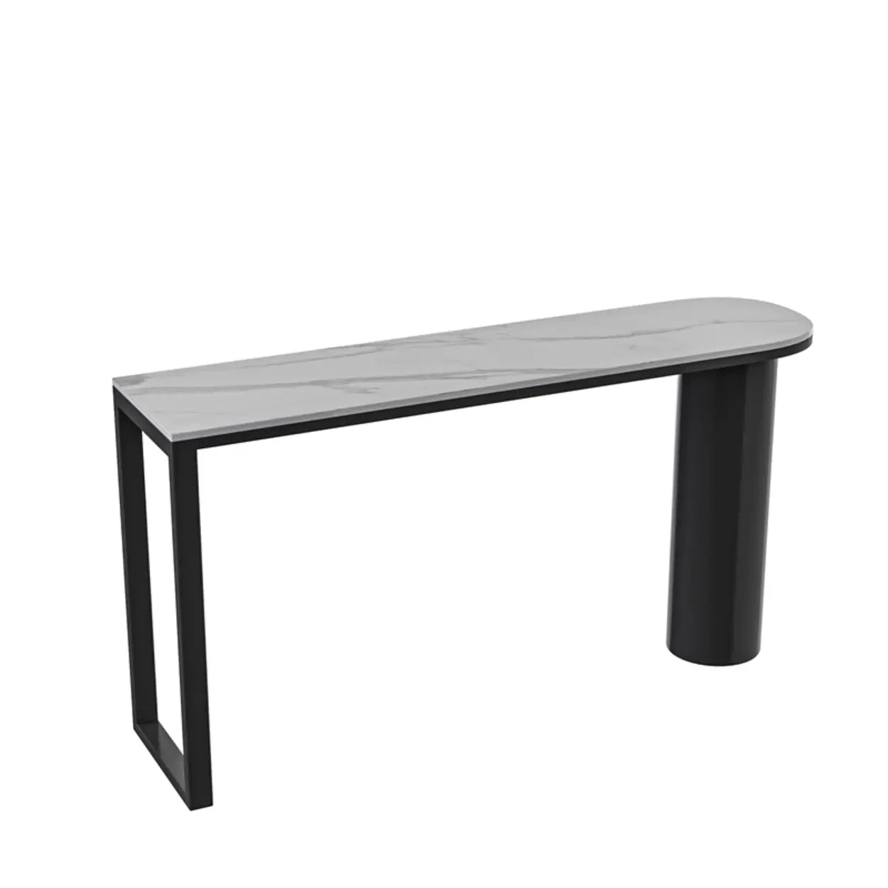 Chic White Rectangular Stone Double Pedestal Bar Table — Table Only