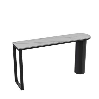 Chic White Rectangular Stone Double Pedestal Bar Table — Table Only