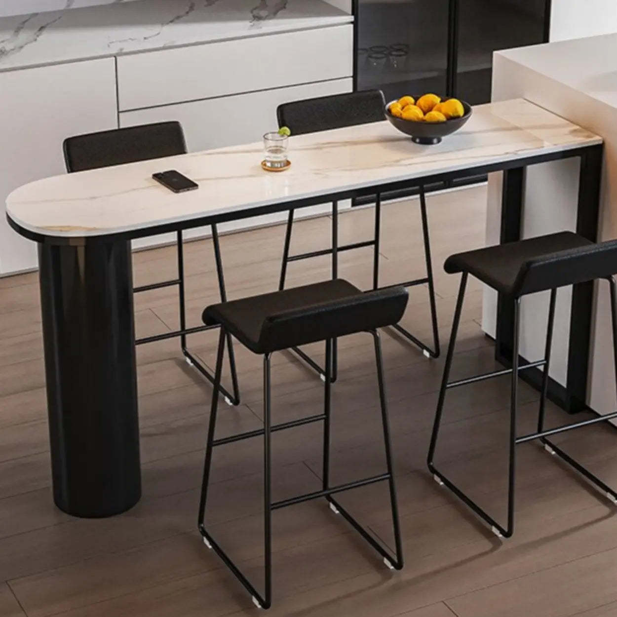 Chic White Rectangular Stone Double Pedestal Bar Table — Table Only