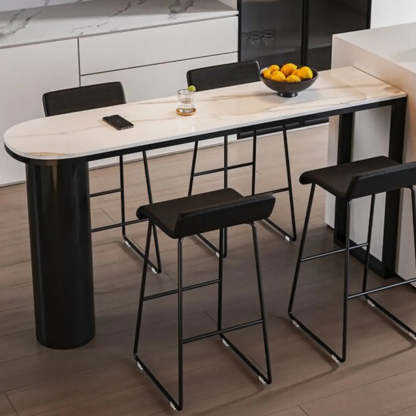 Chic White Rectangular Stone Double Pedestal Bar Table — Table Only