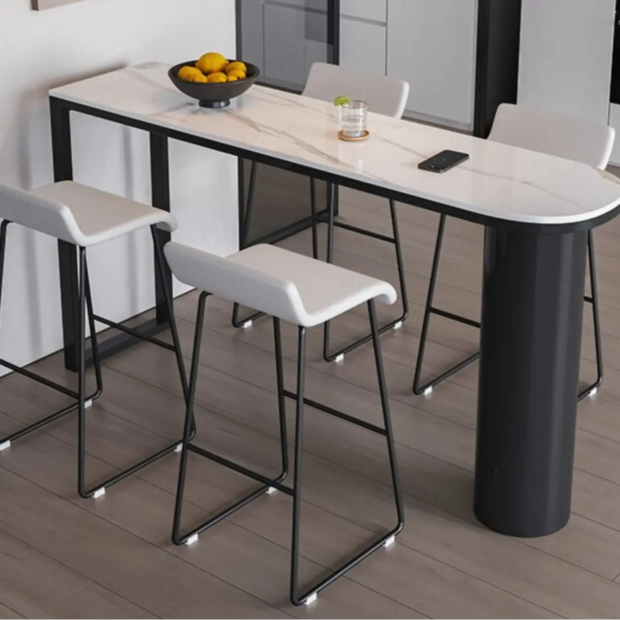 Chic White Rectangular Stone Double Pedestal Bar Table — Table Only