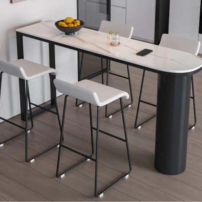 Chic White Rectangular Stone Double Pedestal Bar Table — Table Only