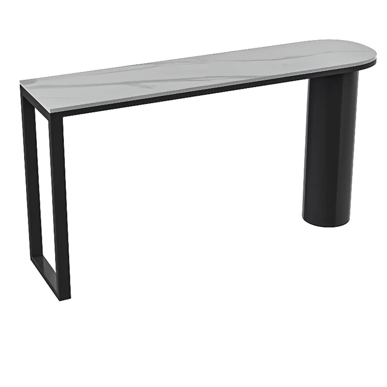 Chic White Rectangular Stone Double Pedestal Bar Table — Table Only
