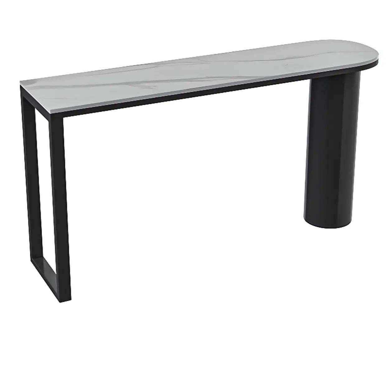 Chic White Rectangular Stone Double Pedestal Bar Table — Table Only