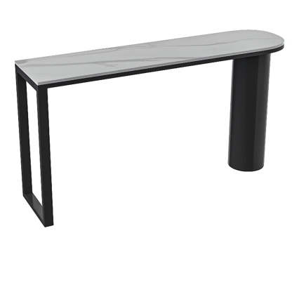 Chic White Rectangular Stone Double Pedestal Bar Table — Table Only