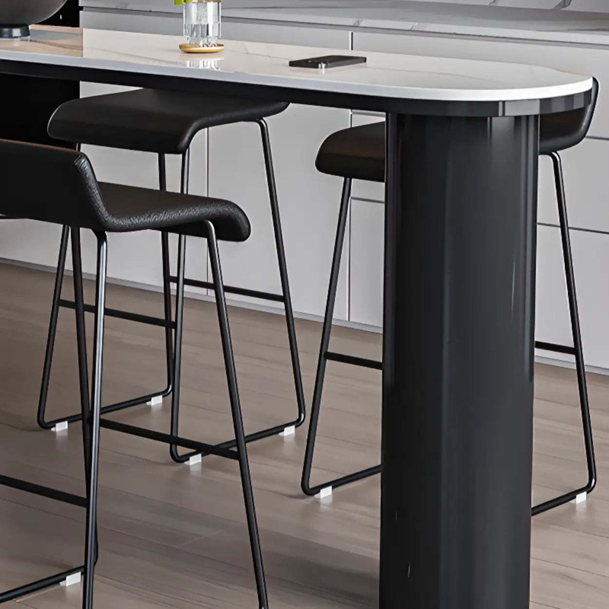 Chic White Rectangular Stone Double Pedestal Bar Table — Table Only