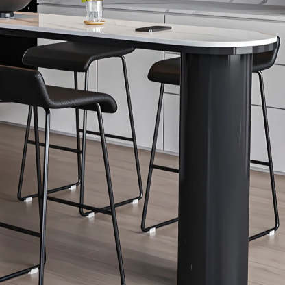 Chic White Rectangular Stone Double Pedestal Bar Table — Table Only