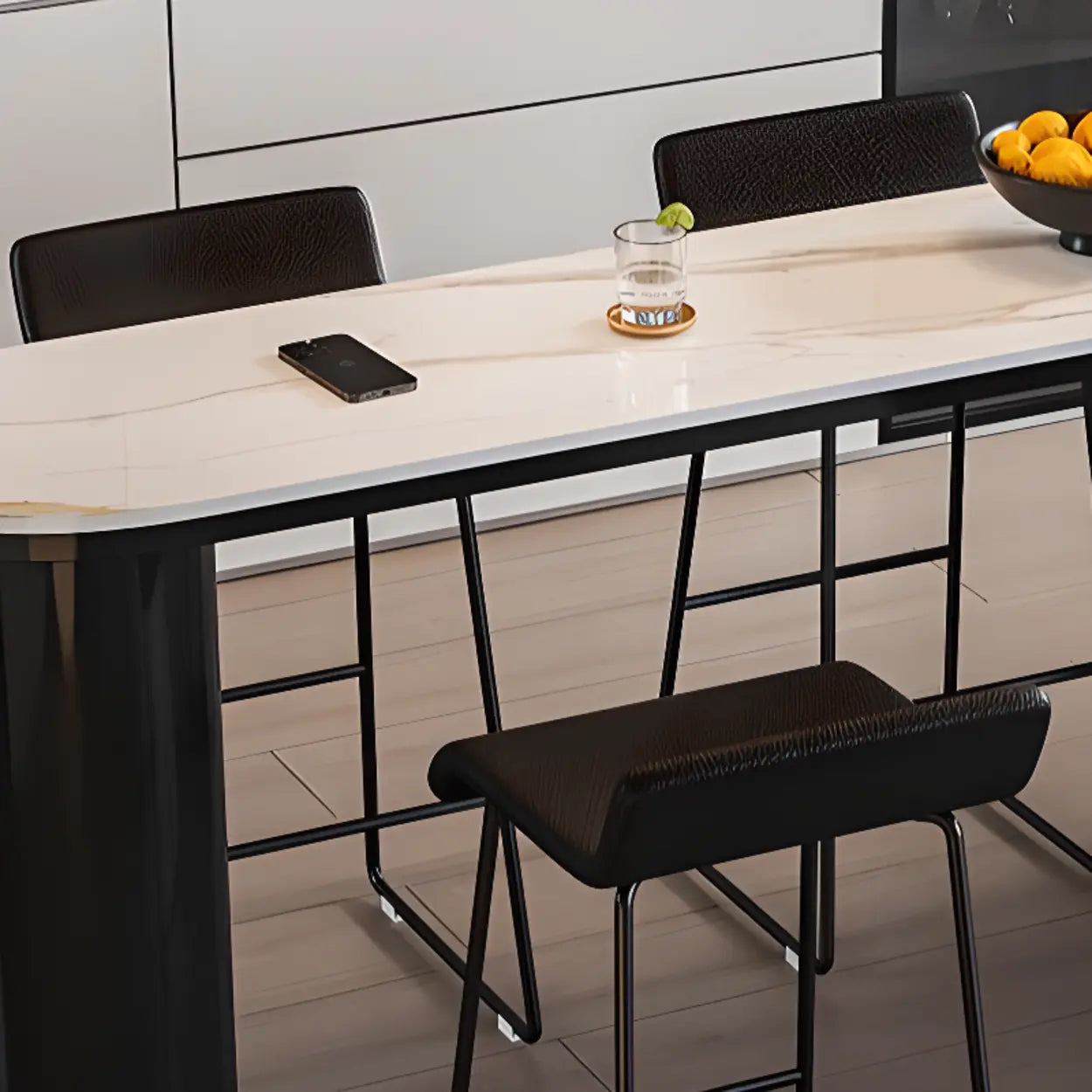 Chic White Rectangular Stone Double Pedestal Bar Table — Table Only